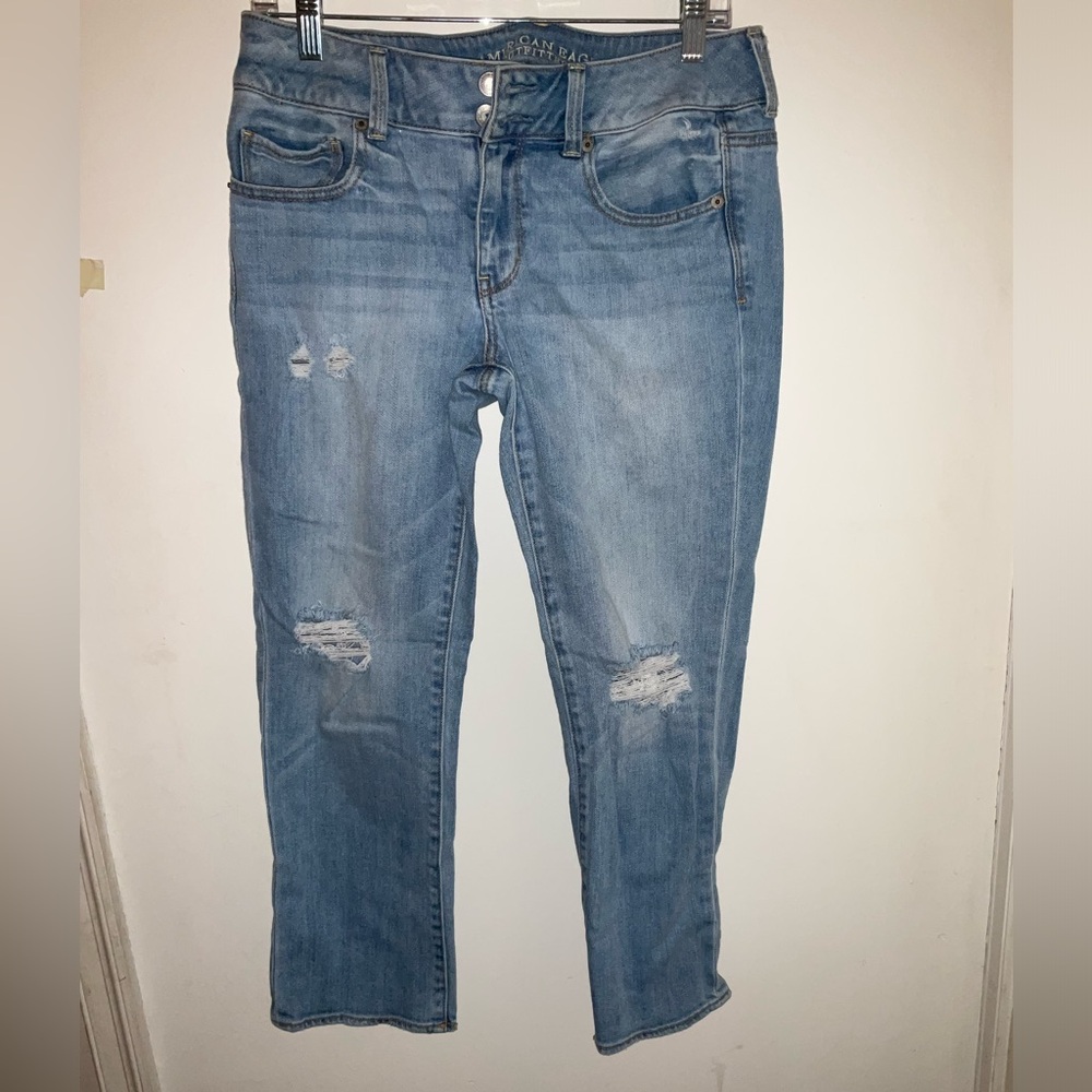 American Eagle Outfitters Light Blue Distressed Ankle Jeans